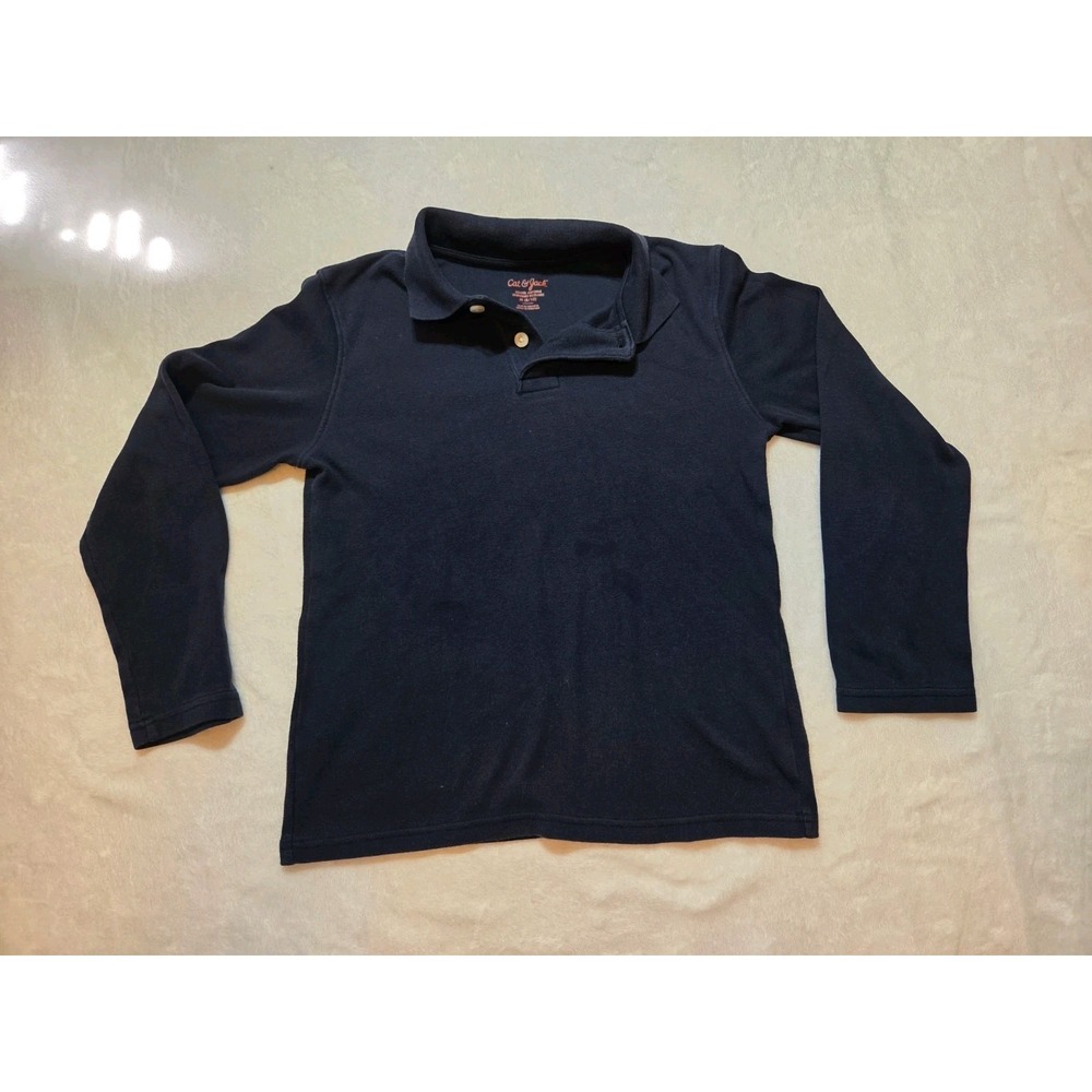 266 Cat & Jack Boys Long Sleeve Polo Navy School Uniform M 8/10